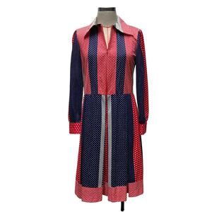 Vintage Anjac Fashions Womens Polka Dot Stripe 70s Style Collared Zip Dress